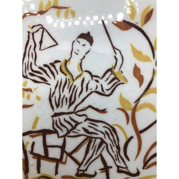 Vintage Handpainted Ceramic Tile Musician Brown Tones 6" x 6" Mid Century Modern - Picture 2 of 5